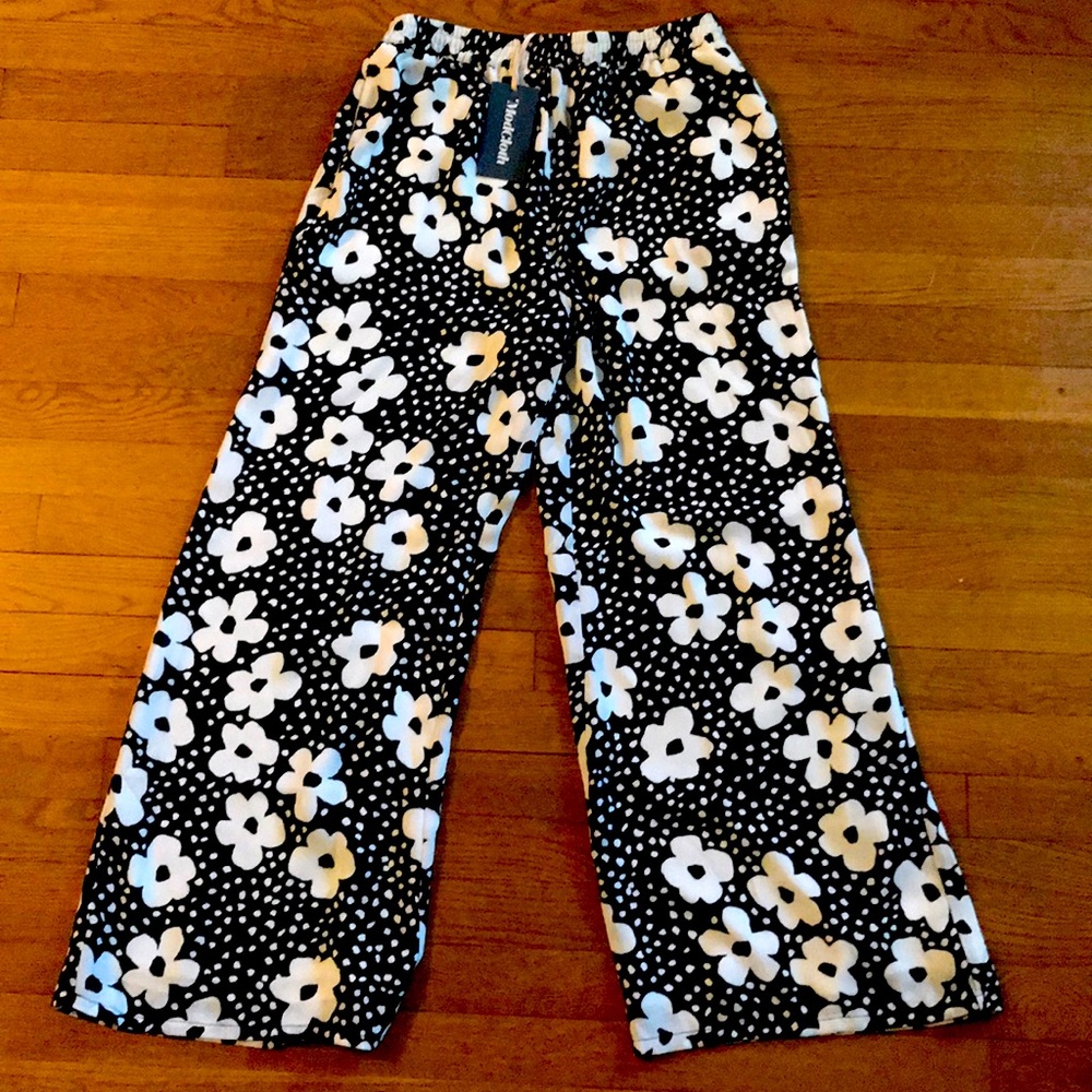 Black and white floral wide leg pants